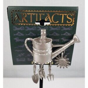 Vintage  JJ Jonette Pewter Watering Can Dangle Flower Fork Shovel Veggie Brooch